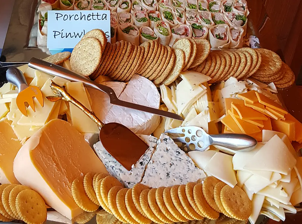 Cheese and Cracker Platter and Porchetta Pinwheels